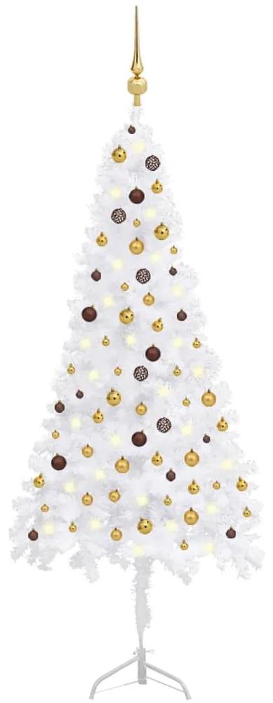 3077951 vidaXL Árvore Natal artif. canto c/ luzes LED/bolas 240 cm PVC branco