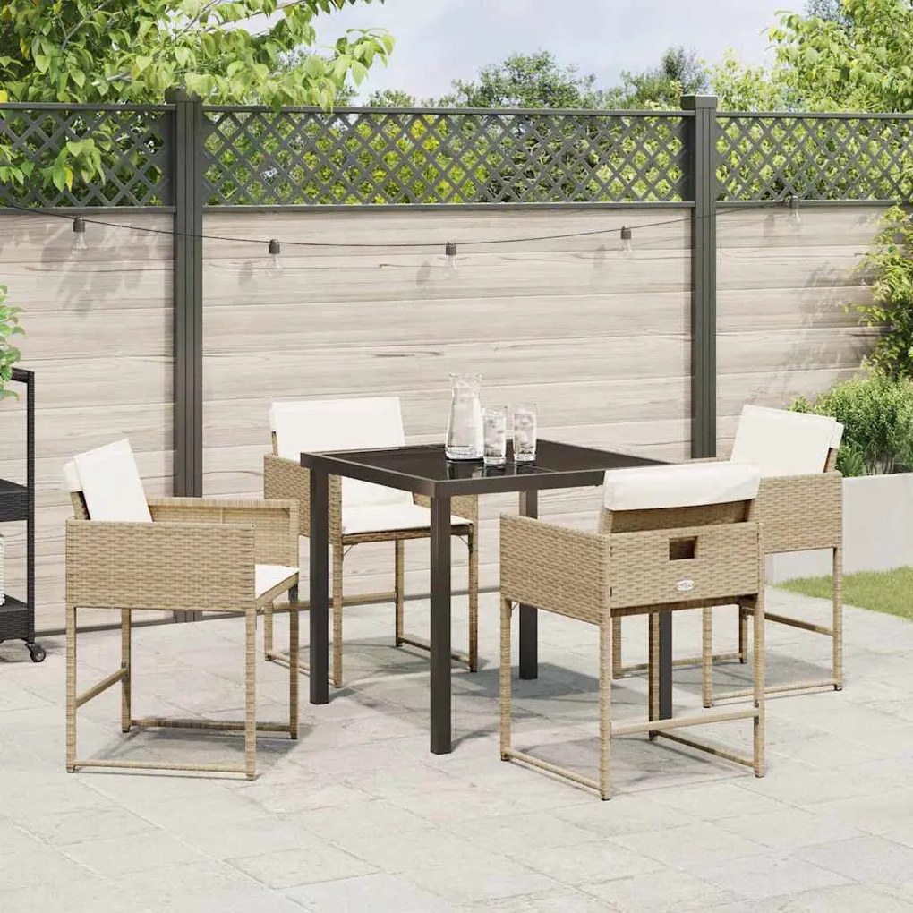 Conjunto de Jantar de Jardim com 5 Peças e Almofadas Bege de Rattan Si