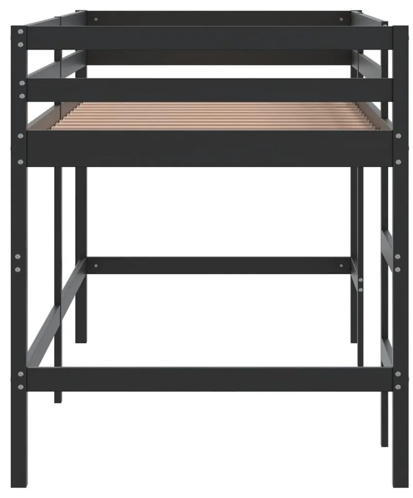 Cama alta p/ criança c/ escada 90x200 cm pinho maciço preto