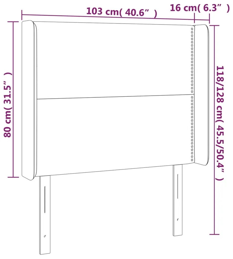 Cabeceira de cama c/ LED tecido 103x16x118/128 cm cinza-escuro