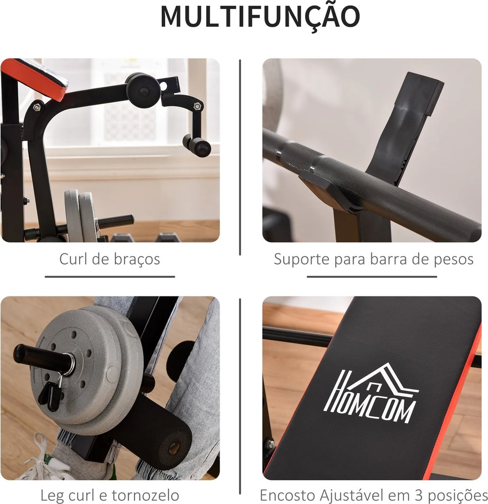 Banco de Pesos Multifuncional Banco de Musculação com Encosto Ajustáve