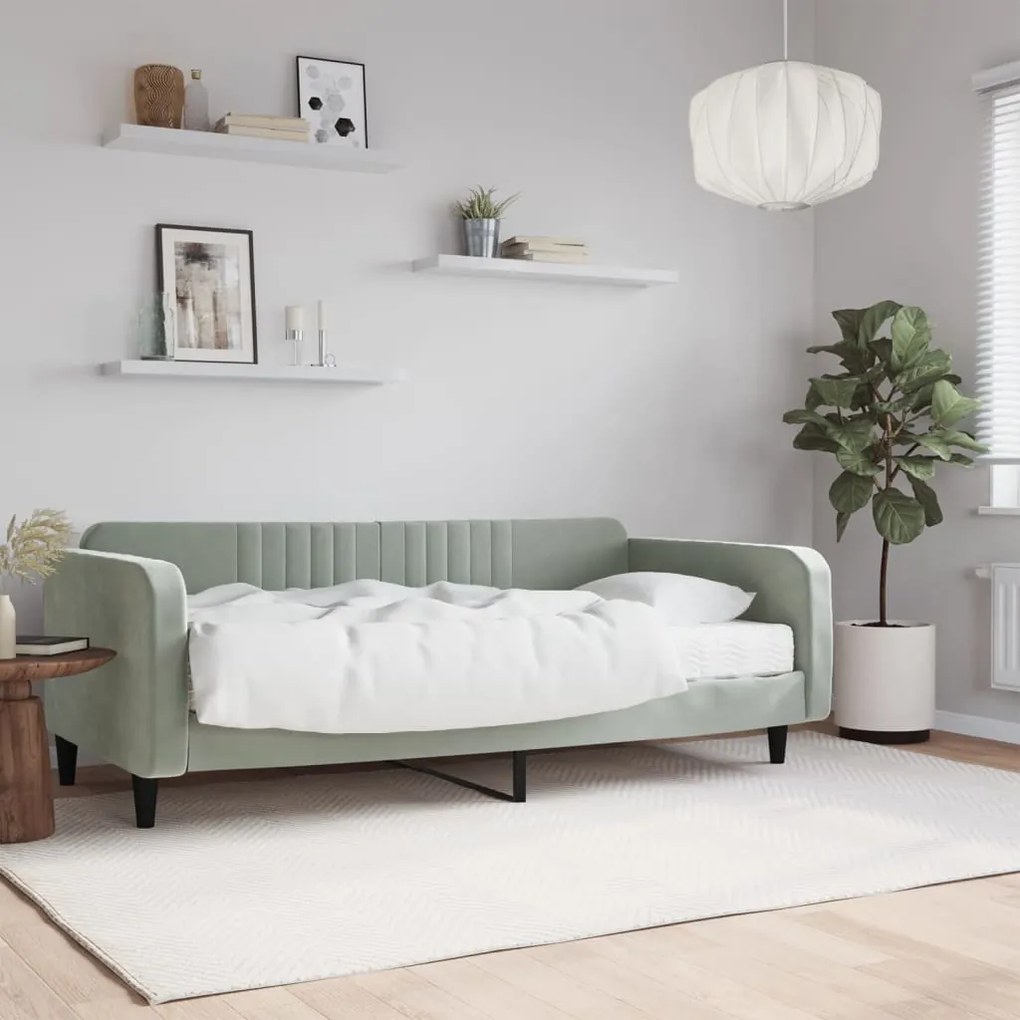 vidaXL Sofá-cama com colchão 100x200 cm veludo cinzento-claro