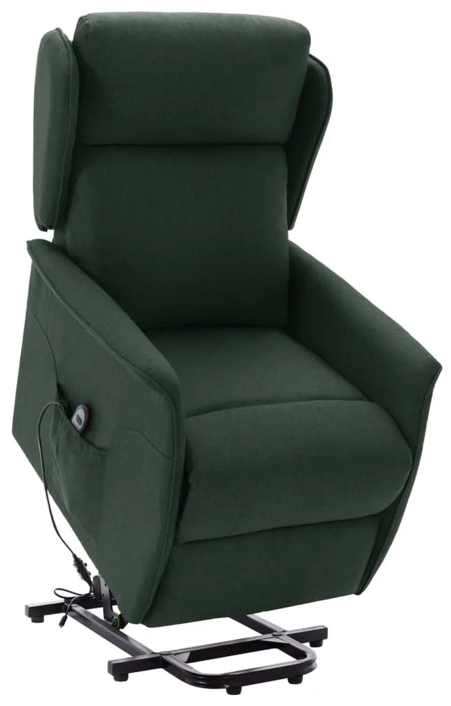 vidaXL Poltrona elevatória tecido verde-escuro