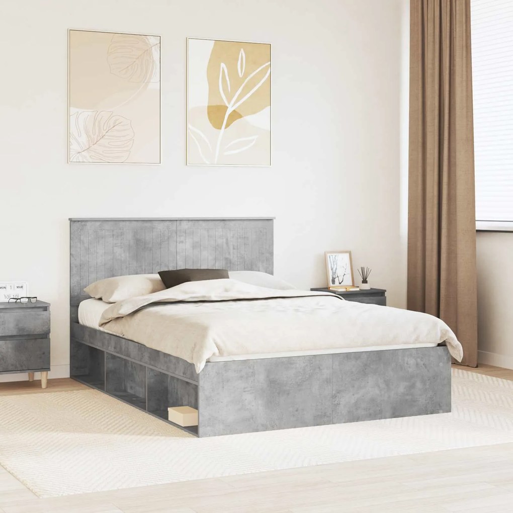 vidaXL Estrutura da Cama com cabeceira Cinza Concreto 135 x 190 cm