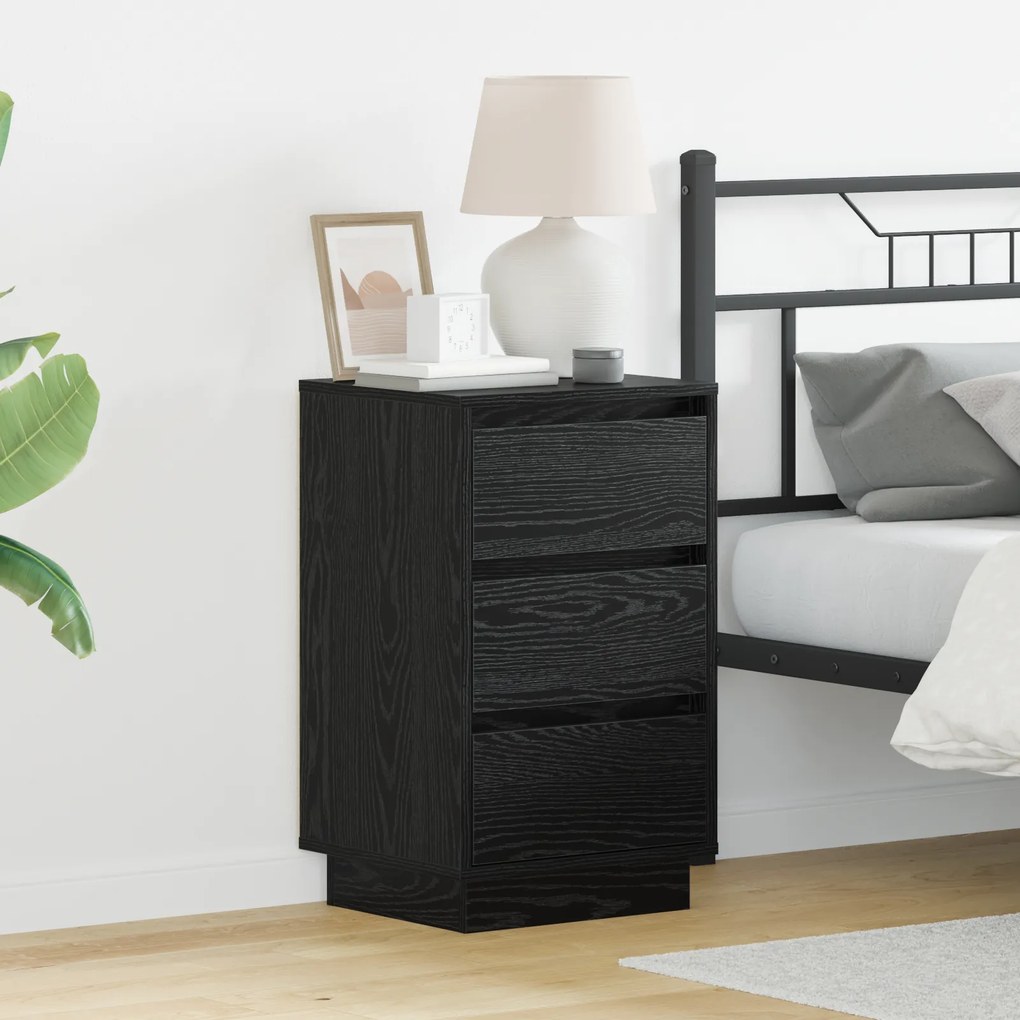 vidaXL Criado-mudo com LED Carvalho Preto 39x34,5x65 cm Madeira Engenharia