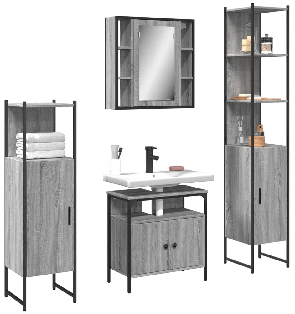 vidaXL 4 pcs conj. móveis casa de banho derivados madeira cinza sonoma