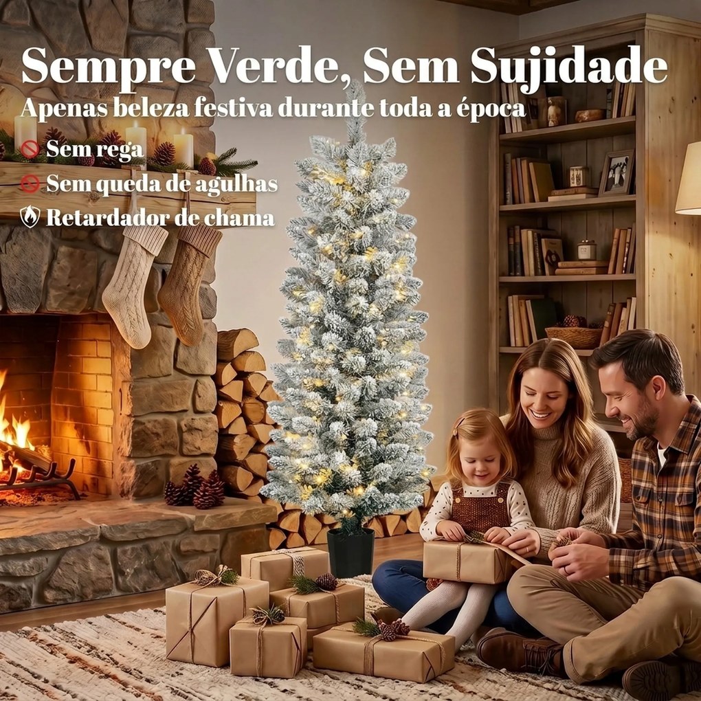 Árvore de Natal Nevada com 100 Luzes LED 120 cm 8 Modos 180 Ramos Verde e Branco