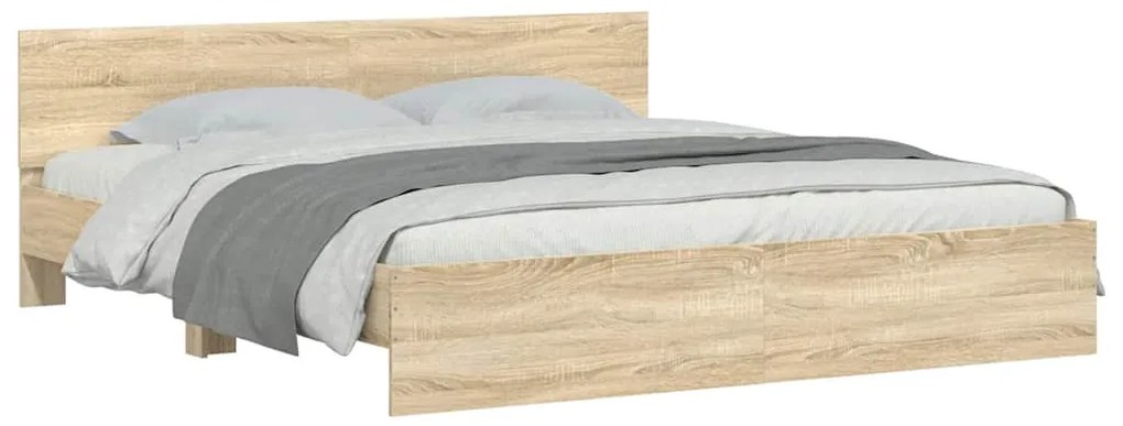 Estrutura de cama com cabeceira 200x200 cm carvalho sonoma