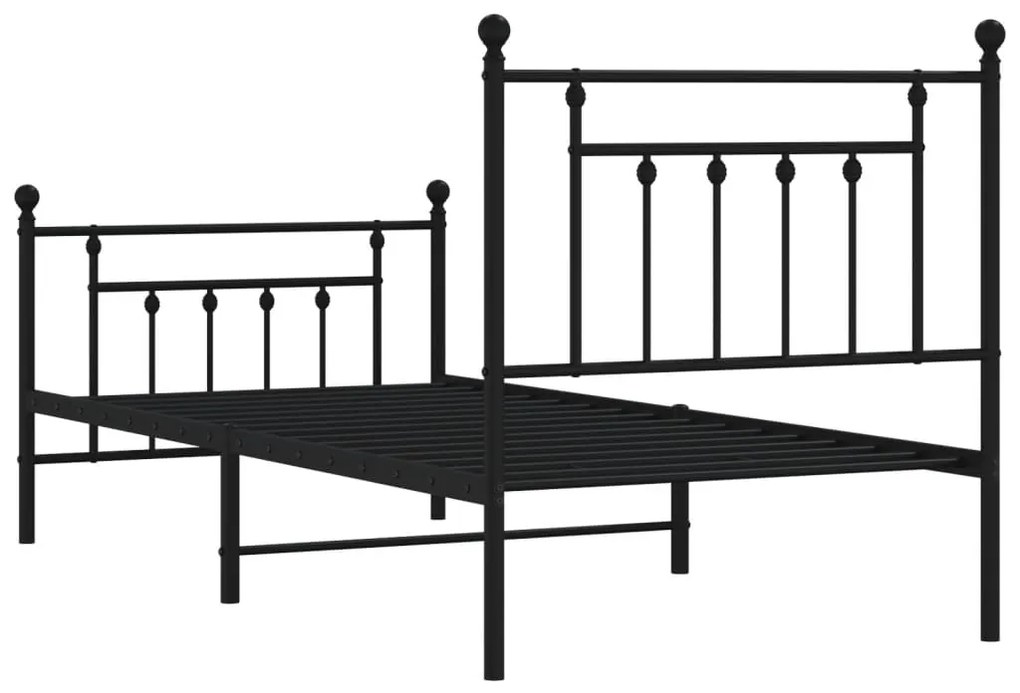 Estrutura de cama com cabeceira e pés 90x190 cm metal preto