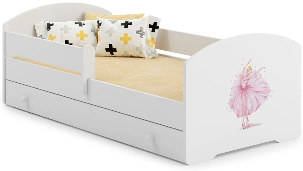 Cama infantil branca Luk princesa bailarina 140x70 com gaveta - colchão e estrado incluído