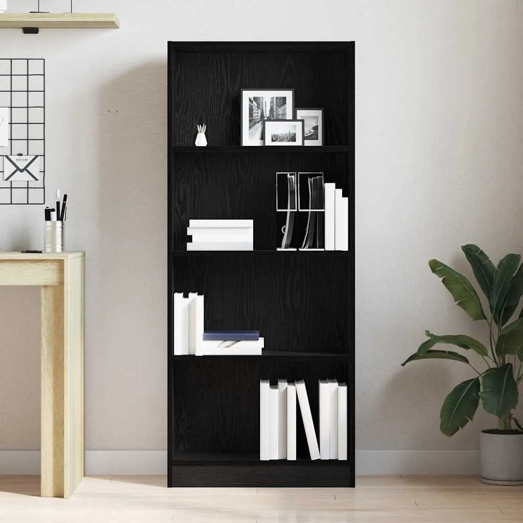 Estante de Carvalho Preto - 60 x 24 x 143 cm - Feita de Madeira de Eng