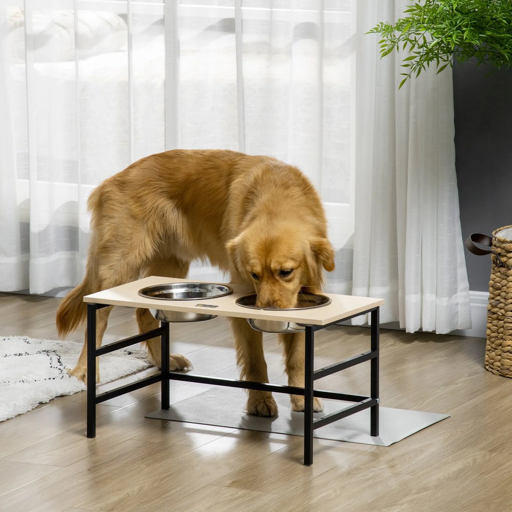 Comedouro elevado para cães com suporte duplo para tigelas, inclui 2 tigelas removíveis em aço, altura ajustável (11/21,5/32 cm) e 1 tapete