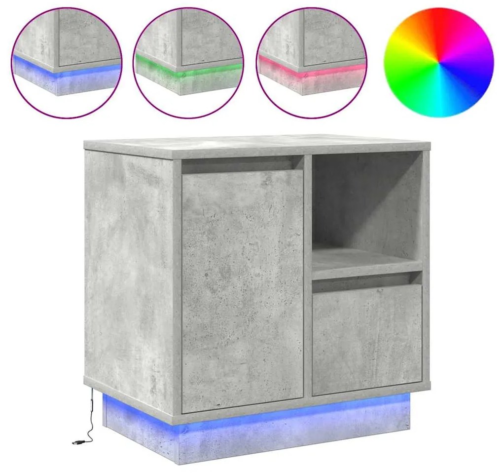 Mesas de cabeceira com LED 2 pcs betão cinza 50x34.5x50 cm
