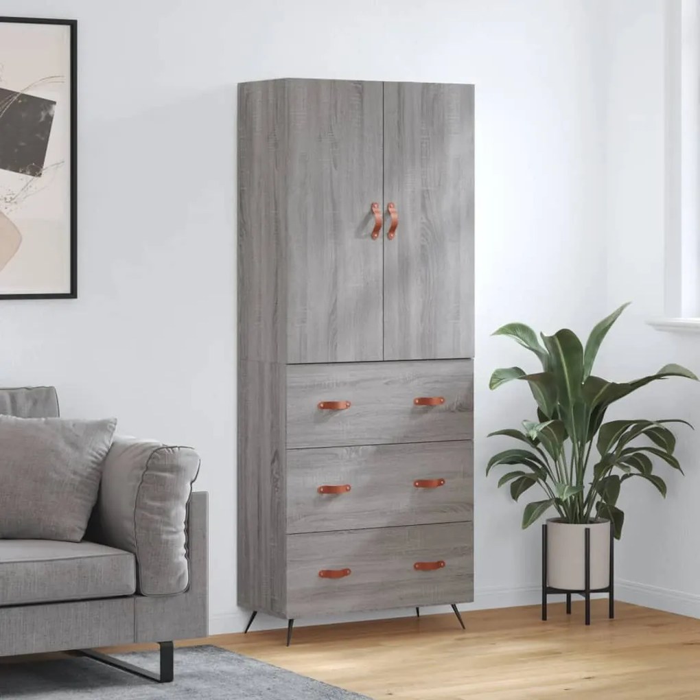 vidaXL Armário alto 69,5x34x180 cm derivados de madeira sonoma cinza