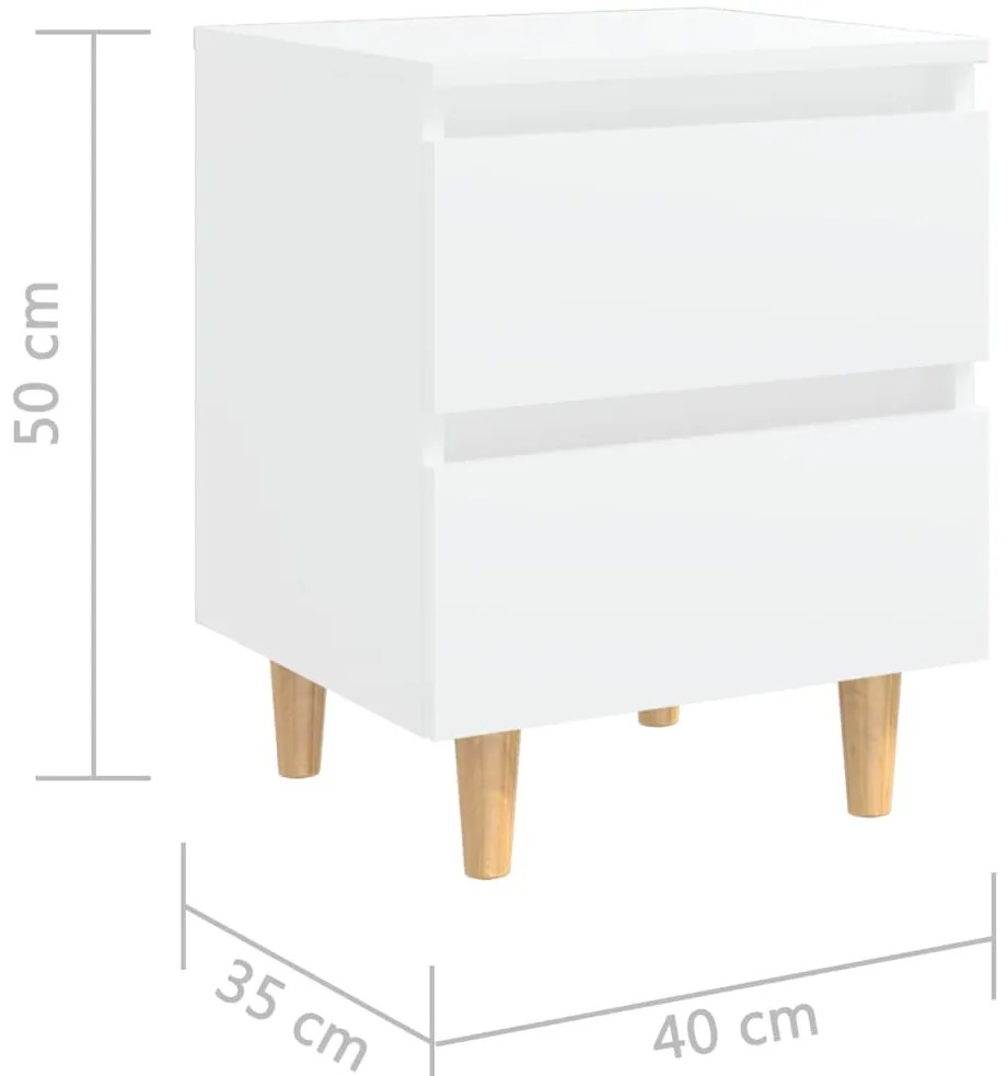 Mesa de cabeceira c/ pernas de pinho maciço 40x35x50 cm branco