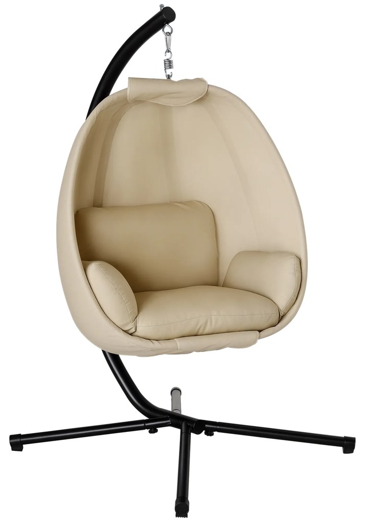 Outsunny Cadeira Suspensa Tipo Ovo com Suporte Baloiço de Jardim com Cesto Dobrável e Almofada Baloiço Suspenso 125x95x170 cm Caqui | Aosom Portugal