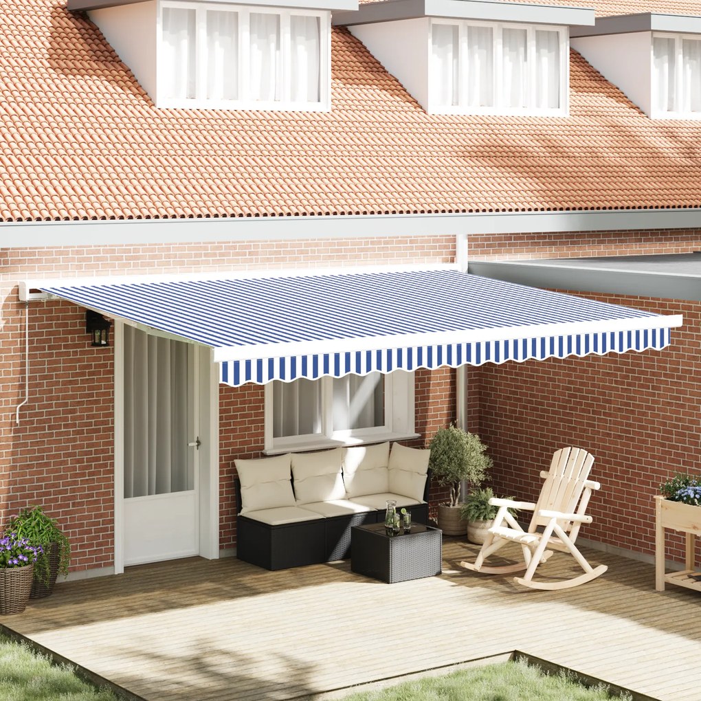 vidaXL Toldo Retrátil Manual Azul e Branco 450x300 cm