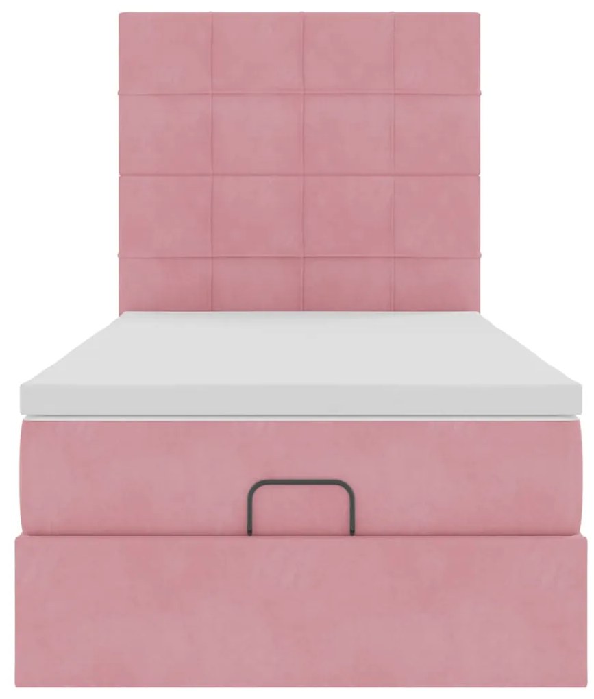 Estrutura de cama otomana com colchões rosa 90x200cm veludo