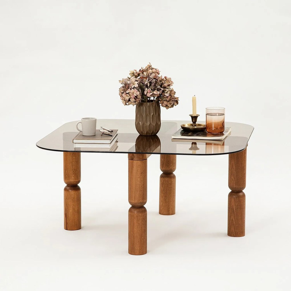 Mesa de Café Kei – Nogueira e Bronze – 80cm x 40cm x 80cm