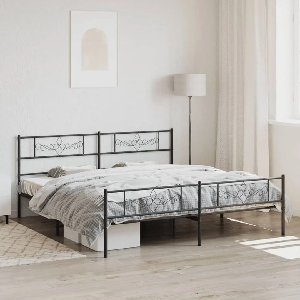 vidaXL Estrutura de cama com cabeceira e pés 193x203 cm metal preto