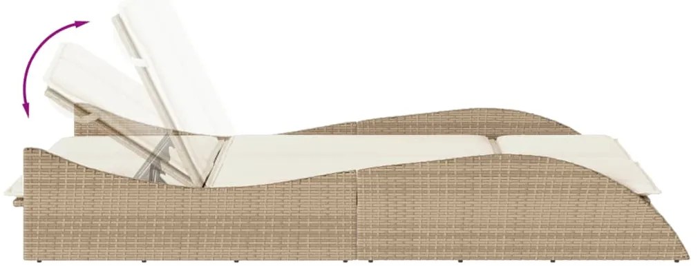 Espreguiçadeira com almofadões 114x205x73 cm vime PE bege