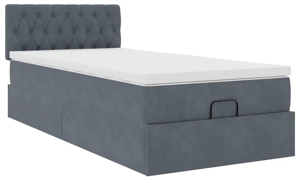 Estrutura cama otomana colchão 90x190 cm veludo cinzento escuro