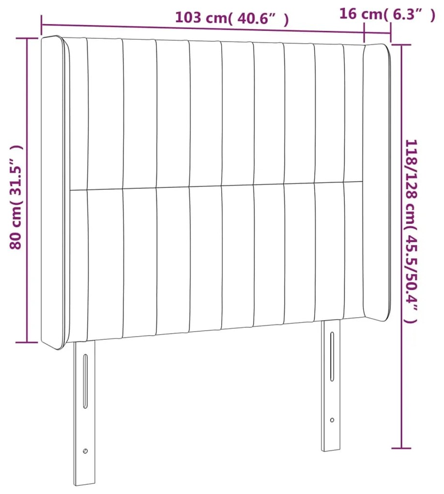 Cabeceira de cama c/ luzes LED veludo 103x16x118/128 cm rosa