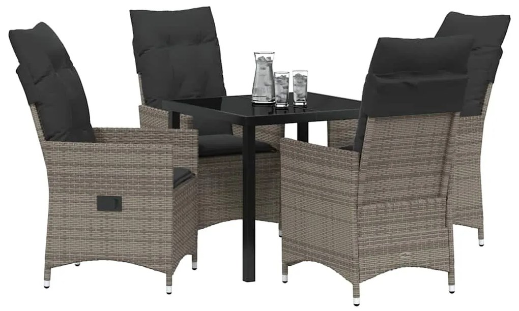 Conjunto de Jantar de Jardim 5 Peças com Almofadas em Rattan Sintético