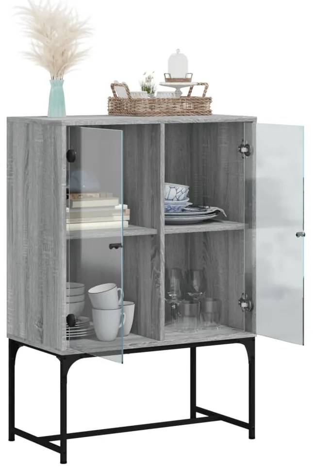 Armário de apoio c/ portas de vidro 69x37x100 cm cinza sonoma