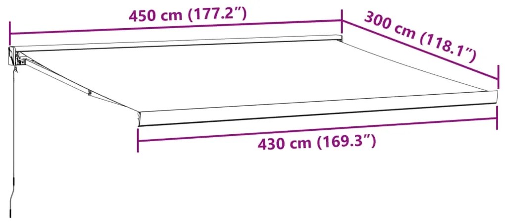 Toldo retrátil manual 450x300 cm castanho