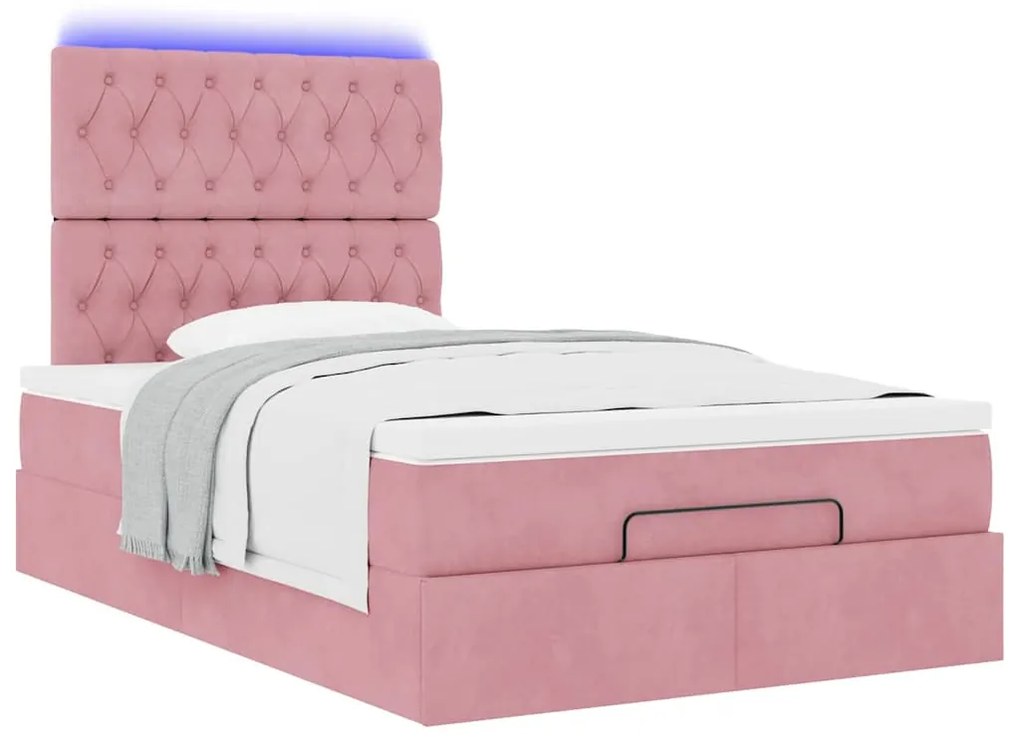 Estrutura de cama otomana com colchões 120x200 cm veludo rosa