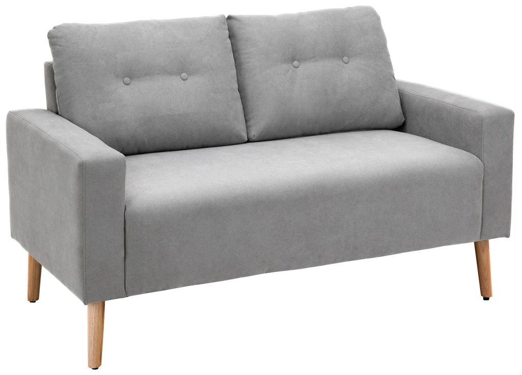 HOMCOM Sofá de 2 Lugares Moderno Estofado em Poliéster com 2 Almofadas Apoio para os Braços e Pés de Madeira de Borracha 145x76x88 cm Cinza