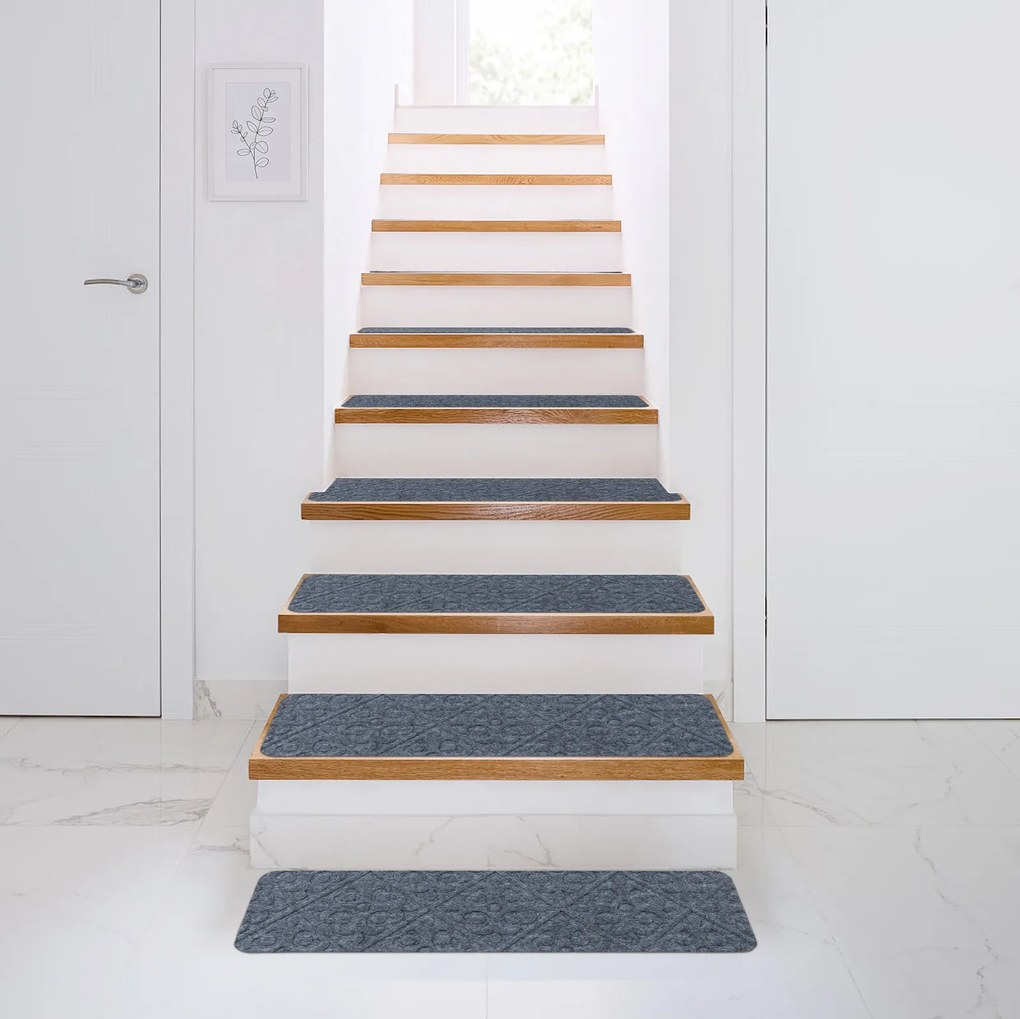 Conjunto de 15 Tapetes Antiderrapantes para Escadas, 76 x 20 cm, Laváveis na Máquina, Cinzento