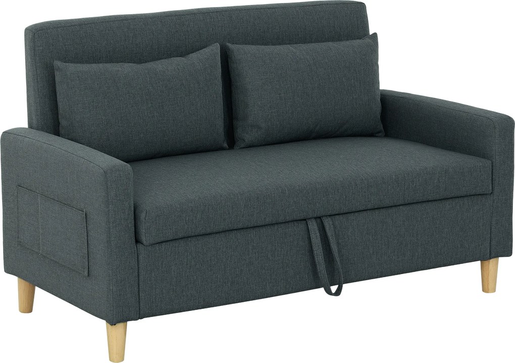 HOMCOM Sofá 2 Lugares Estofado em Linho Sintético com 2 Almofadas Espaço de Armazenamento Bolsos Laterais 135x71x84 cm Cinza Escuro | Aosom Portugal