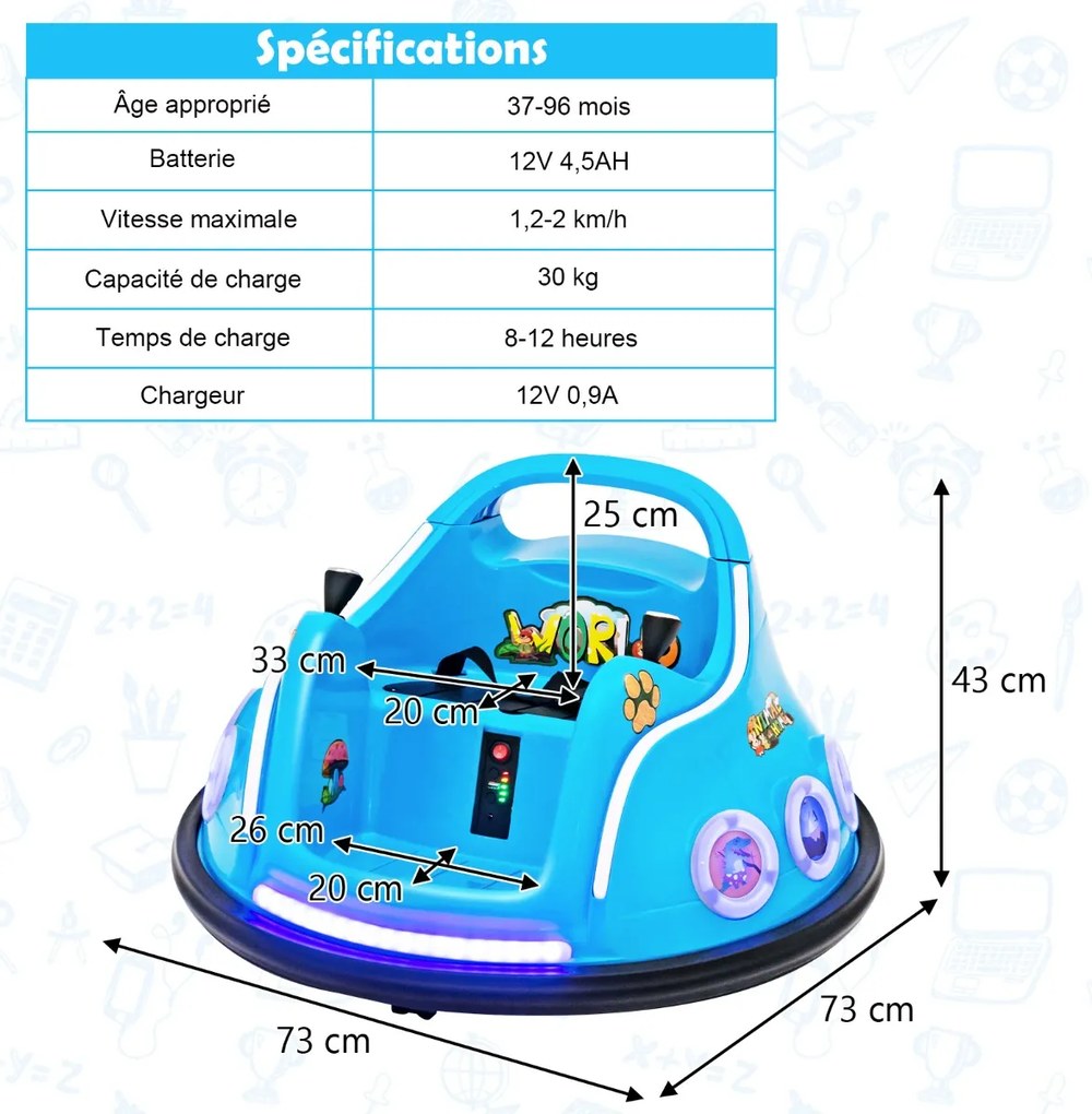 Carrinho de choque infantil 12V com rotação de 360 graus, música, luzes e controle remoto, vermelho