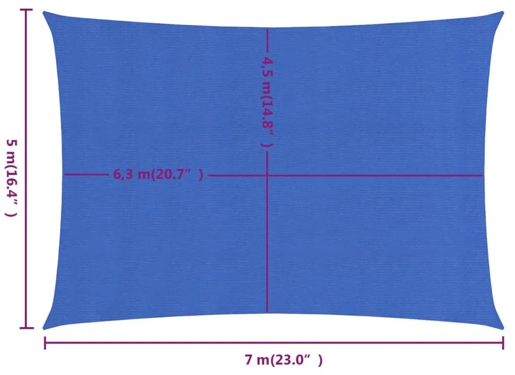 Para-sol estilo vela retangular 160 g/m² 5x7 m PEAD azul