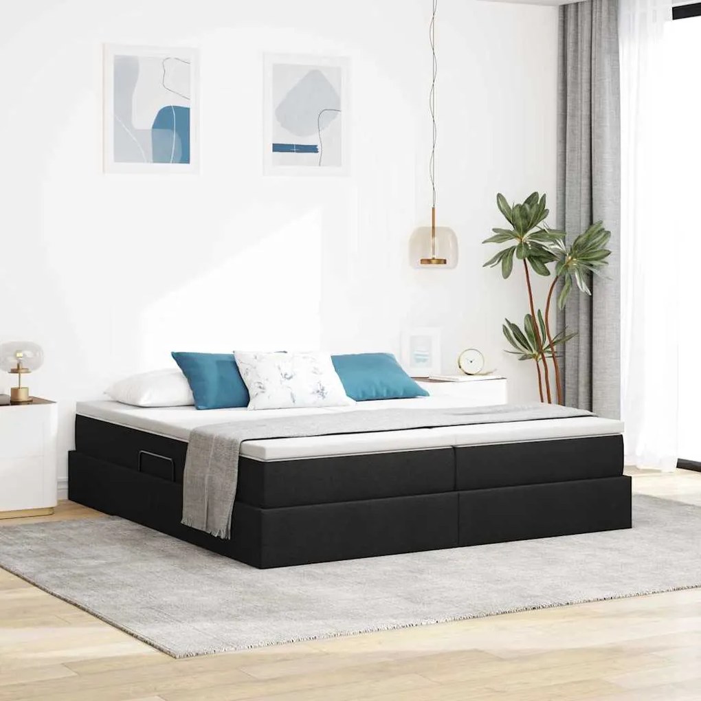 vidaXL Cama com arrumação e colchão Preto 180 x 200 cm Poliéster