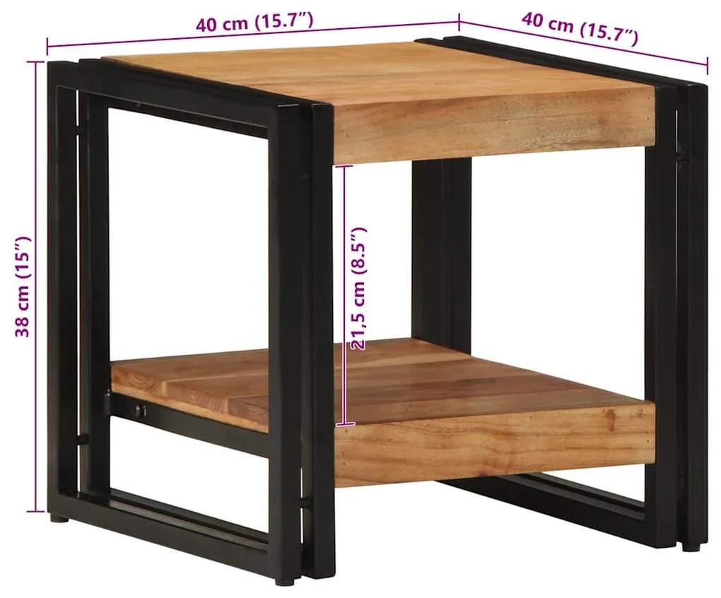 Mesa de Café vidaXL 40x50x38 cm Madeira Sólida de Acácia