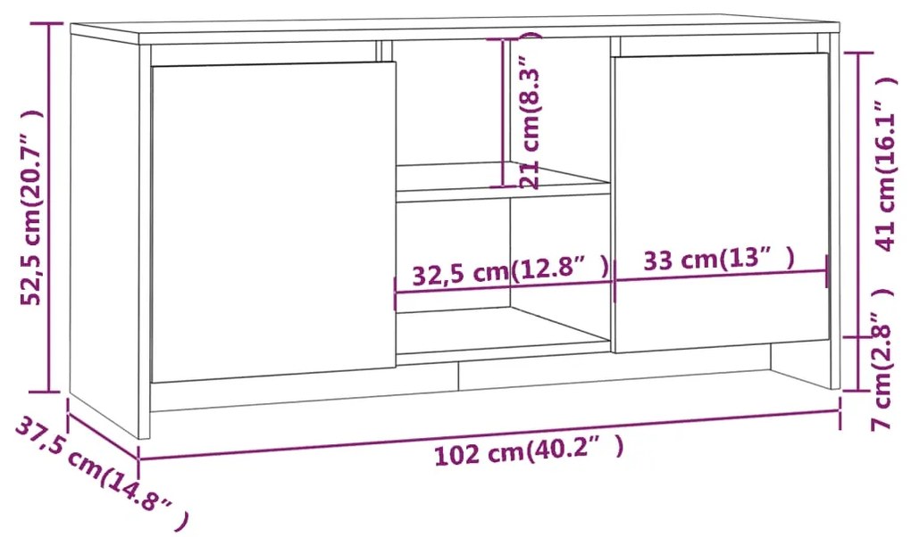 Móvel de TV 102x37,5x52,5 cm contraplacado cor carvalho sonoma