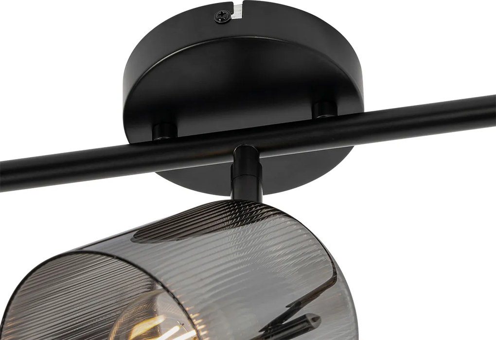 Candeeiro de teto com focos ajustáveis preto com vidro fumê 3 luzes - Laura