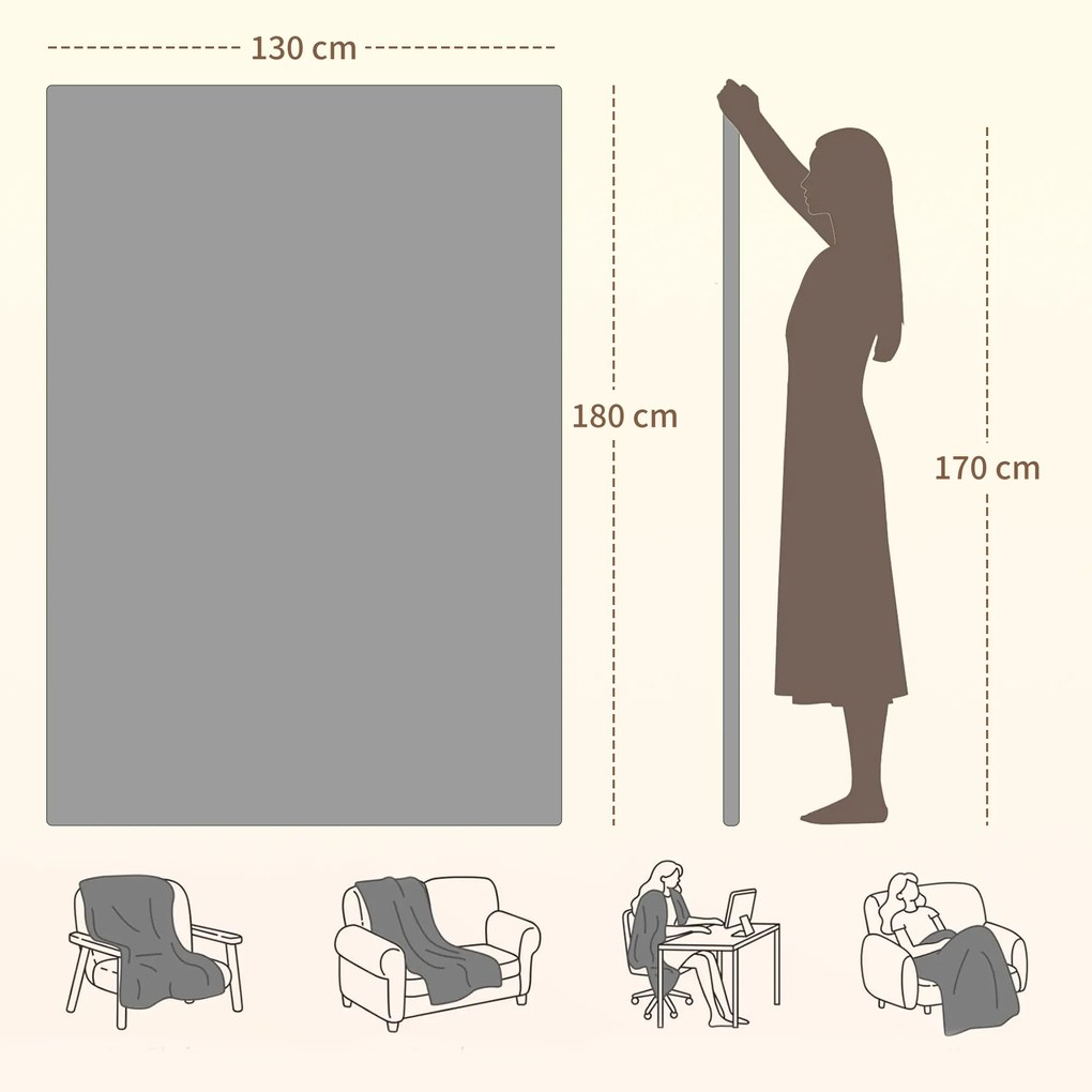 Manta Elétrica 180x130 cm Manta Térmica com Tecido Suave 10 Níveis de Temperatura e Temporizador Cinzento