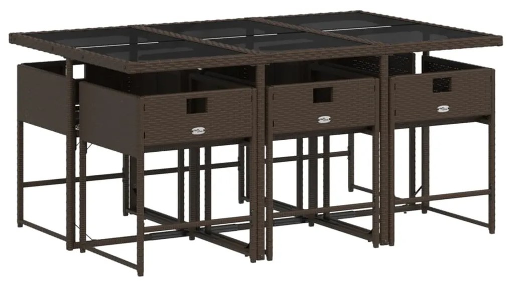 7 pcs conjunto jantar p/ jardim c/ almofadões vime PE castanho