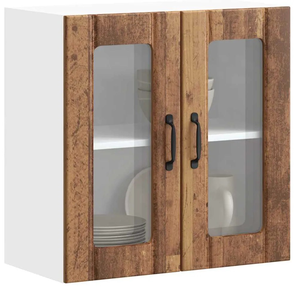 vidaXL Armário de parede de cozinha porta vidro Lucca madeira velha