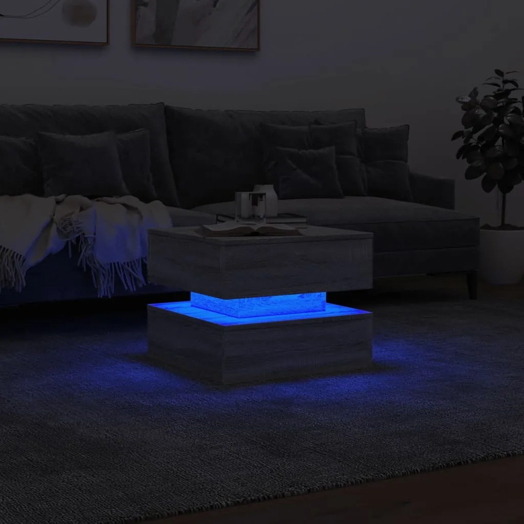 Mesa de centro com luzes LED 50x50x40 cm sonoma cinza-claro