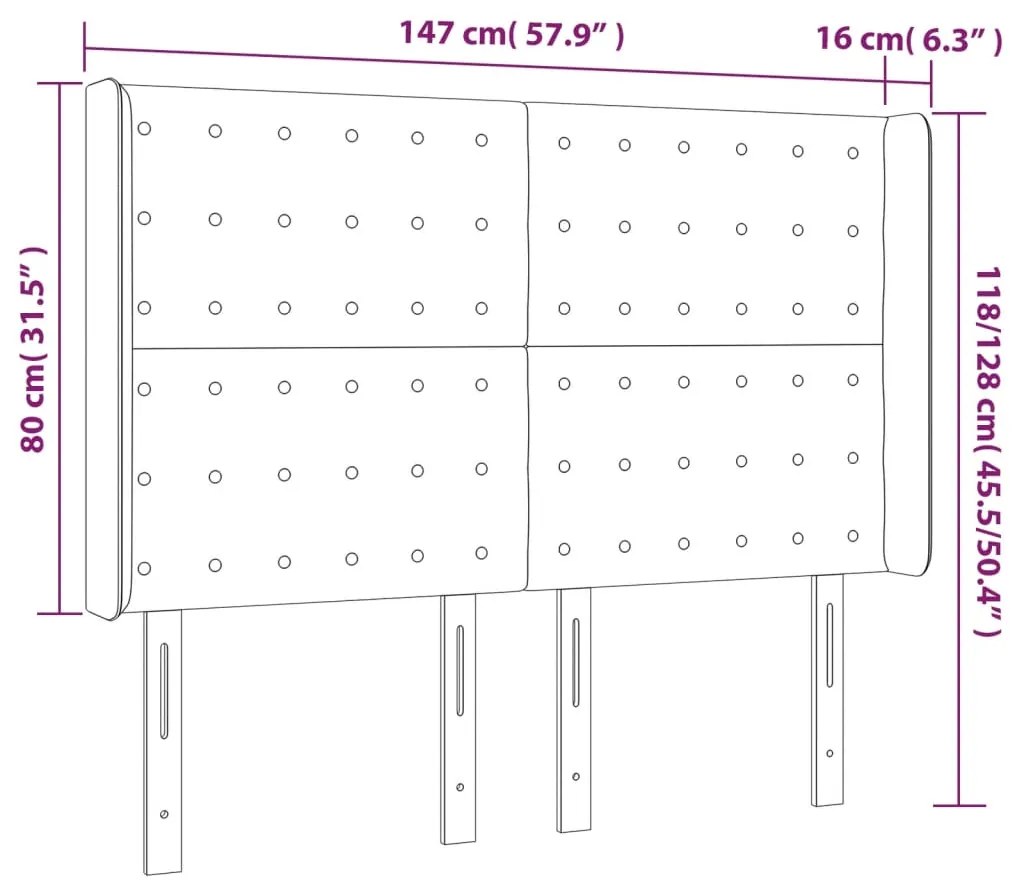 Cabeceira de cama c/ luzes LED veludo 147x16x118/128 cm preto