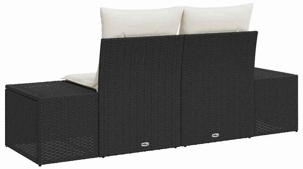 Sofá de Jardim para 2 Pessoas com Almofadas Preto Rattan