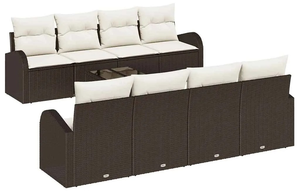 Conjunto de Sofá de Jardim de 9 Peças com Almofadas Castanho Vime de P