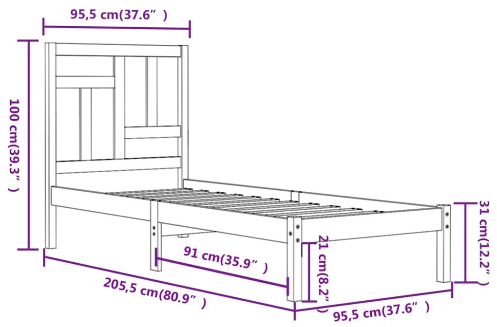 Cama sem colchão 90x200 cm madeira de pinho maciça branco