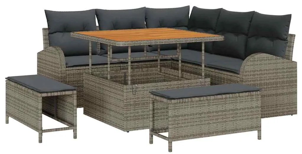 Conjunto de Sofá de Jardim de 8 Peças com Almofadas Cinza Rattan Polié