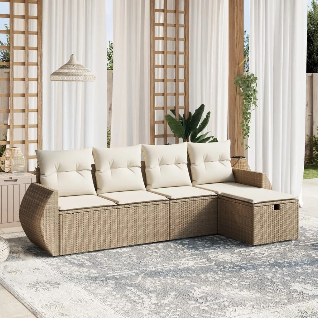 5 pcs conjunto de sofás p/ jardim com almofadões vime PE bege